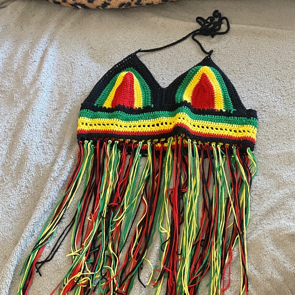 Colorful Crochet Fringe Halter Top